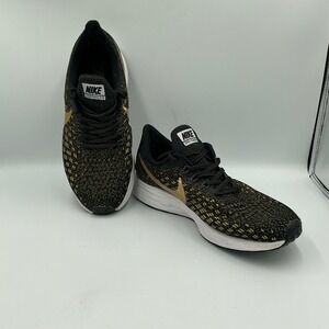 Nike Zoom Pegasus 35 Women Running Shoes Black Gold Style 942885-007 Size 8.5